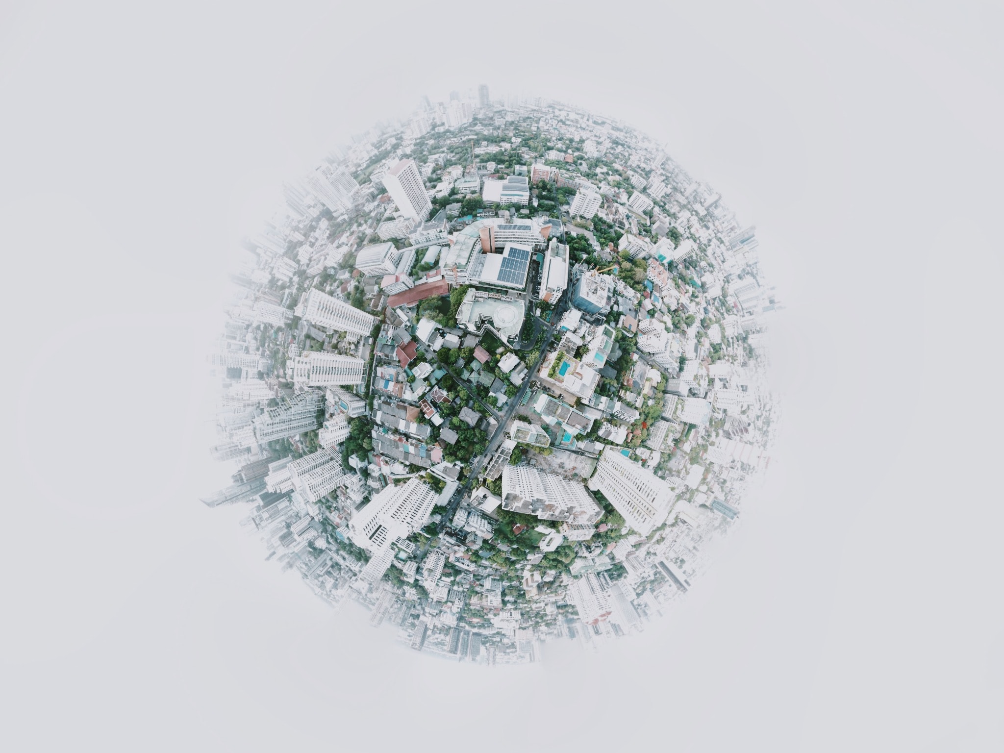 Buildings shown on a 3D sphere