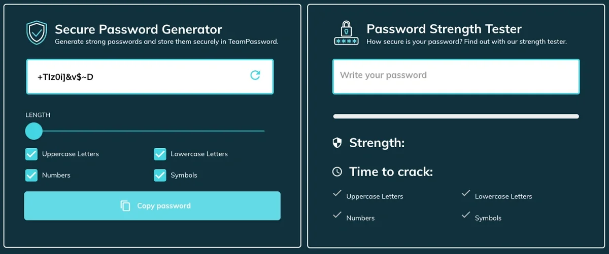 Screenshot of the TeamPassword secure password generator tool
