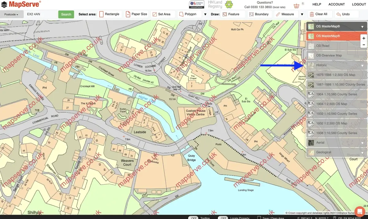 How to select historical maps from the drop down menu