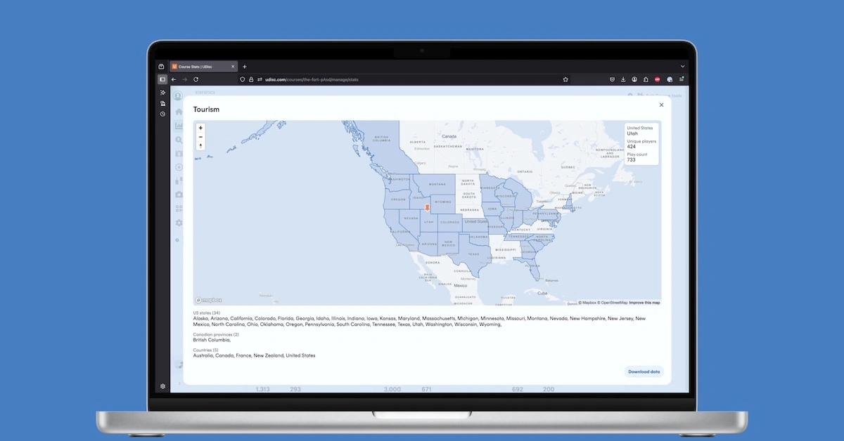 A screenshot of tourism stats from a website in macbook frame