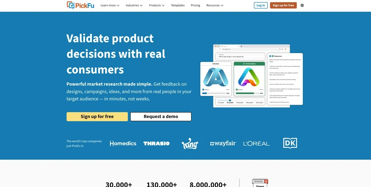 PickFu home page December 2025