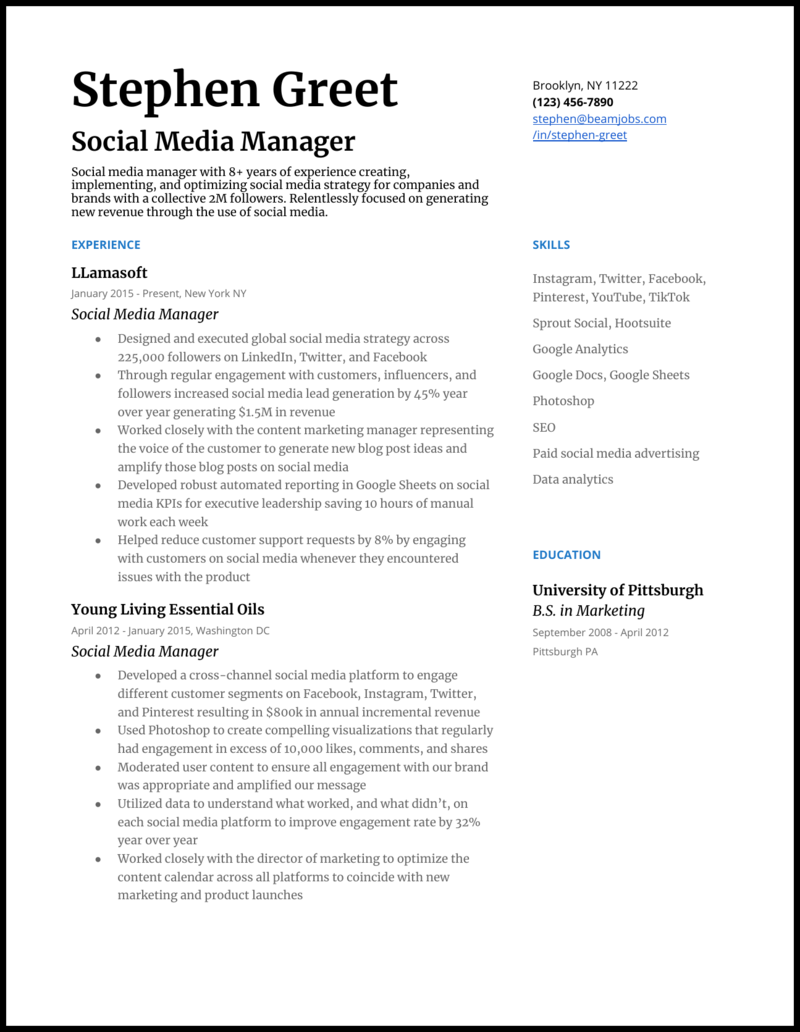 5 Social Media Manager Resume Examples For 2021 