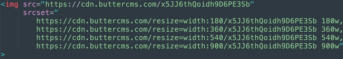 An html snippet showing the automatic creation of image srcsets.
