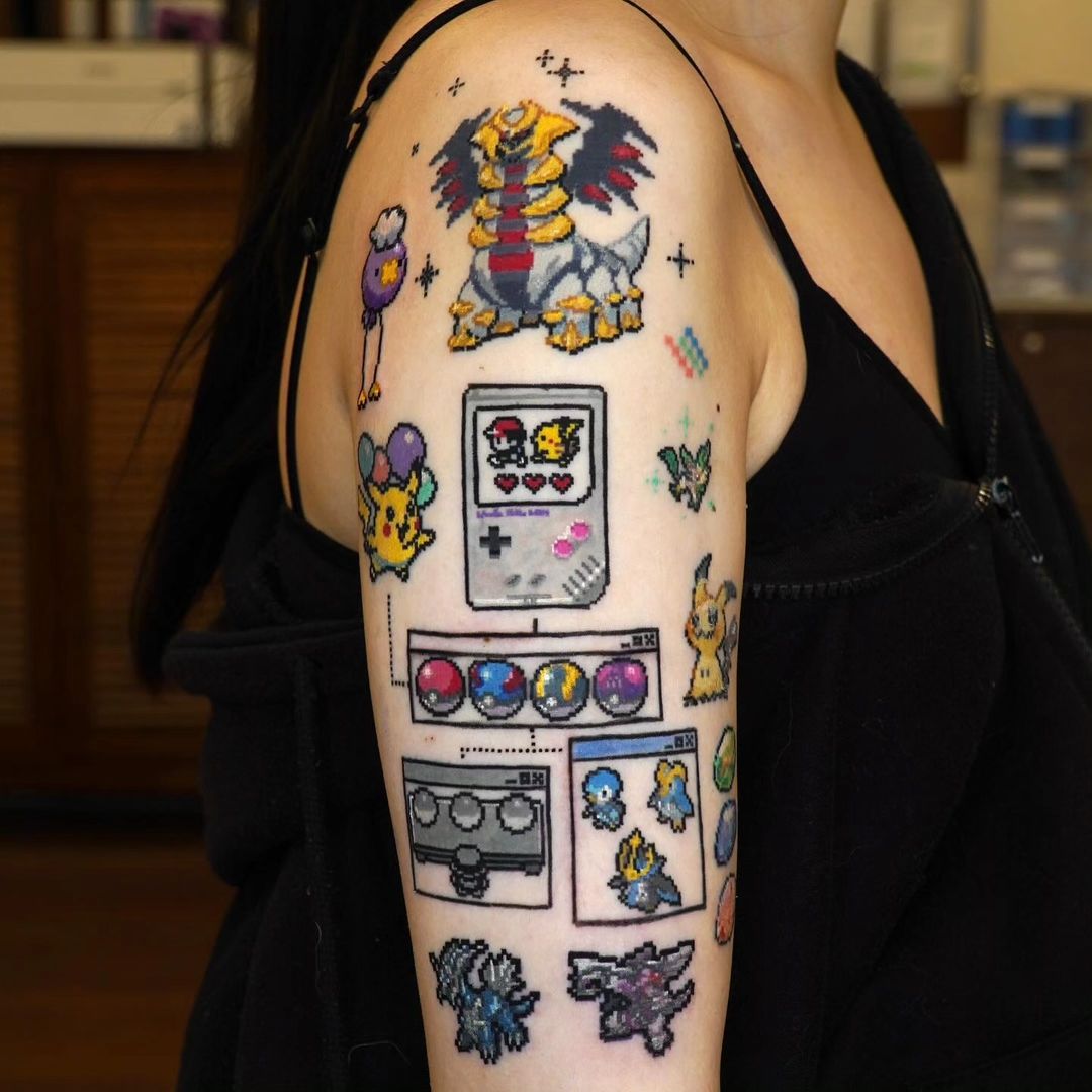 pokemon upper arm half sleeve tattoo by zzang ga