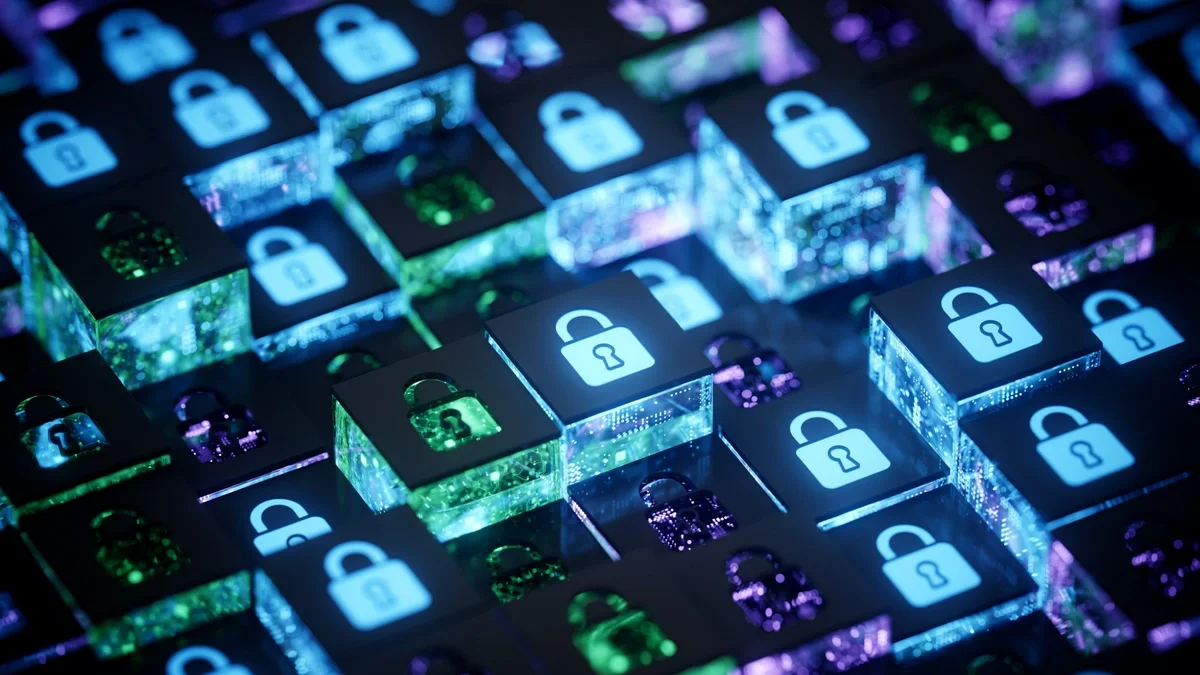 a field of square tiles with lock symbols on them