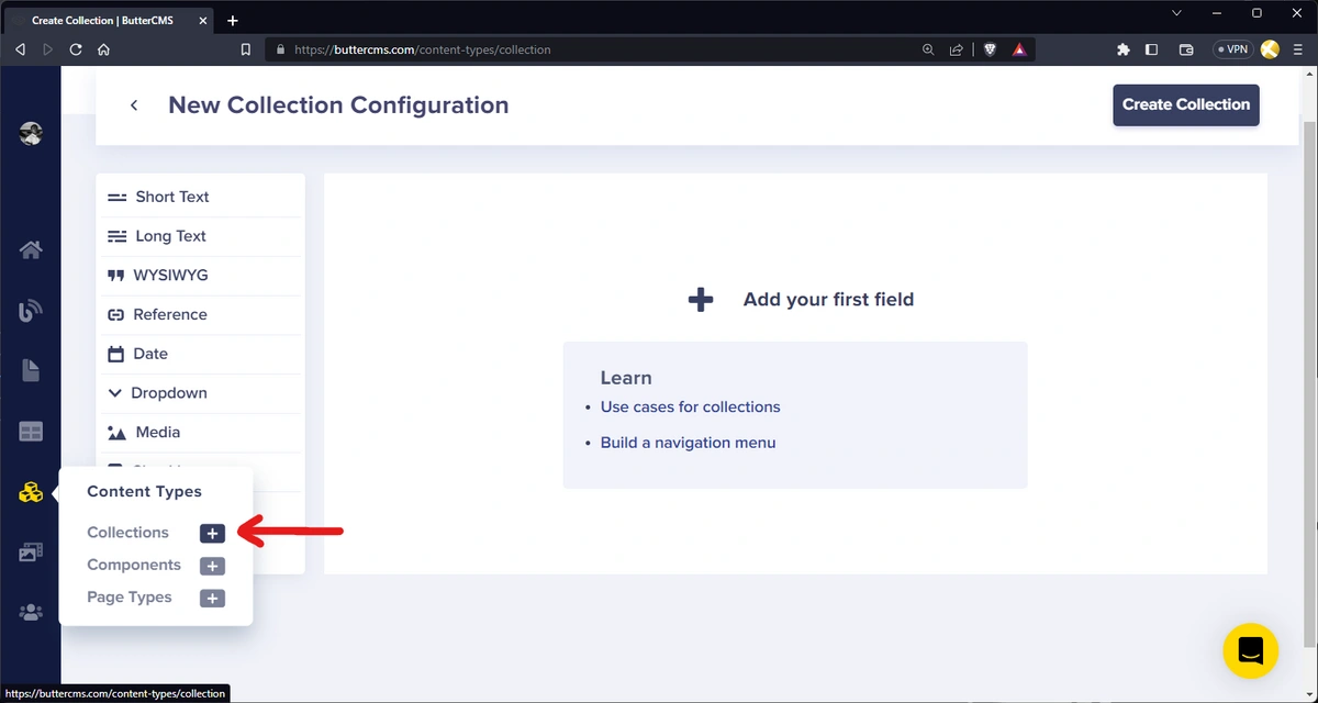 Select Collections to go to the collection configuration page