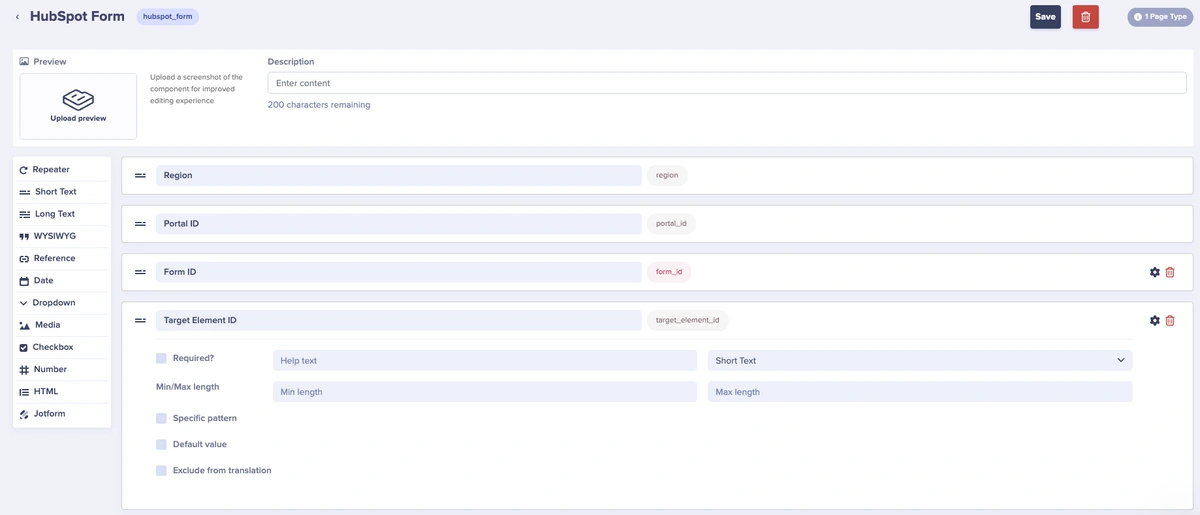 ButterCMS HubSpot Form component schema