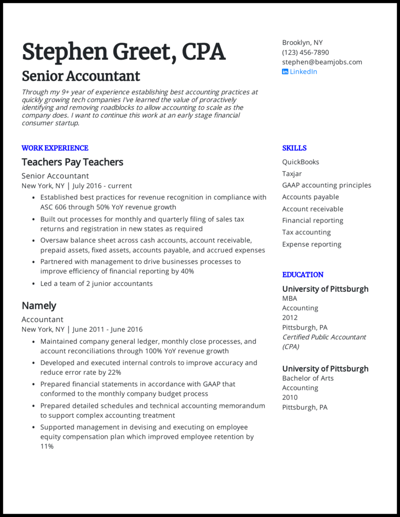 resume objective examples for accounting