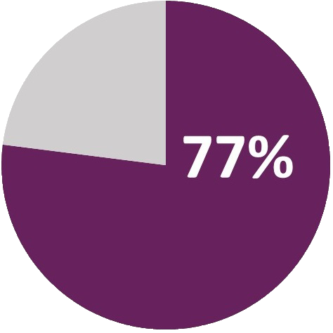 pie graph showing 77% in purple