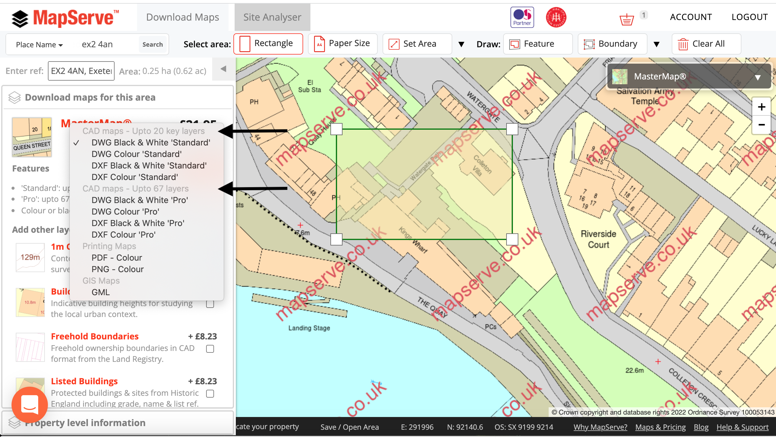 Format selection MapServe® 