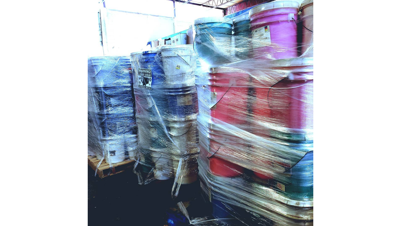 Screen printing ink in bulk.