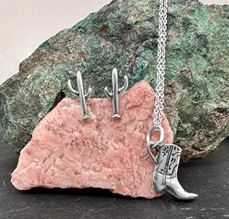 Sterling silver cactus earrings and boot charm necklace