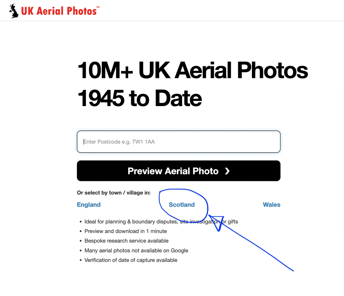 Search for an aerial photo in Scotland