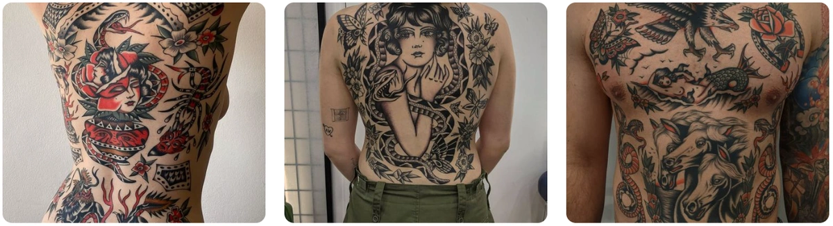 three tattoo examples by tattoo artist jacob morris