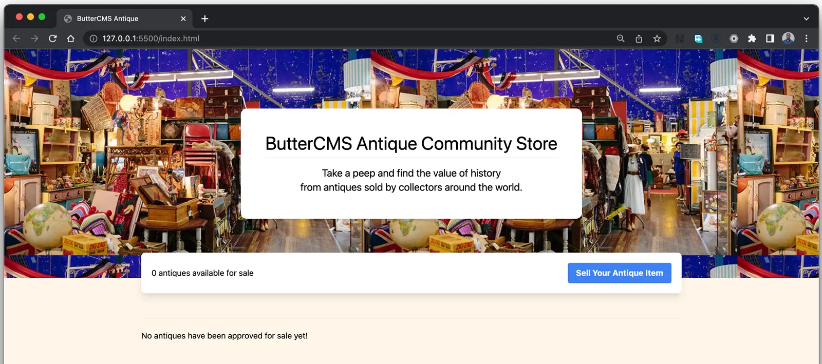 Antique community store homepage
