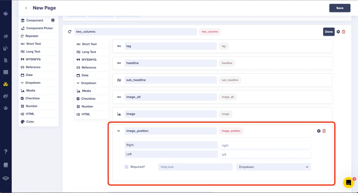 Select details for the Dropdown field