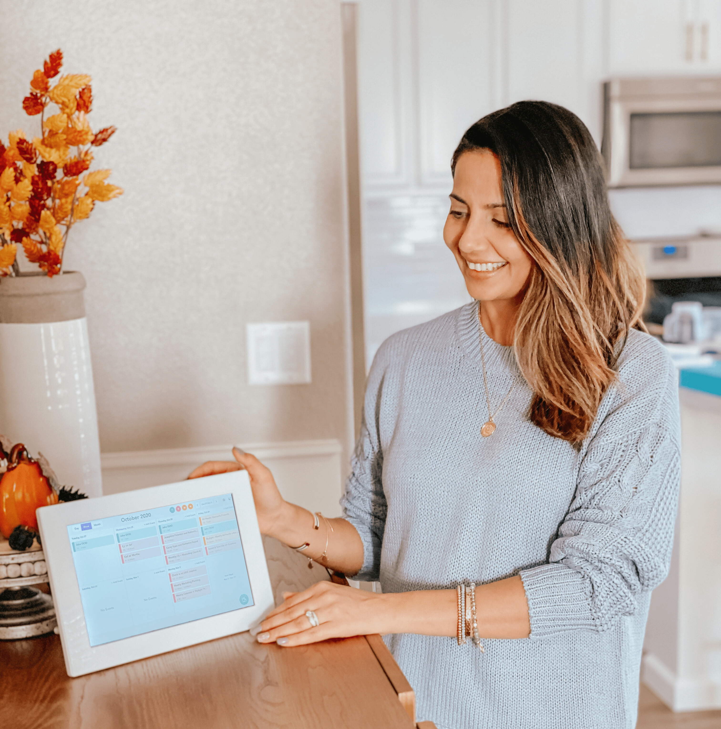 Mom posing with digital calendar