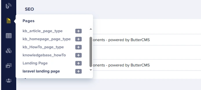 Select laravel landing pages from the Pages menu