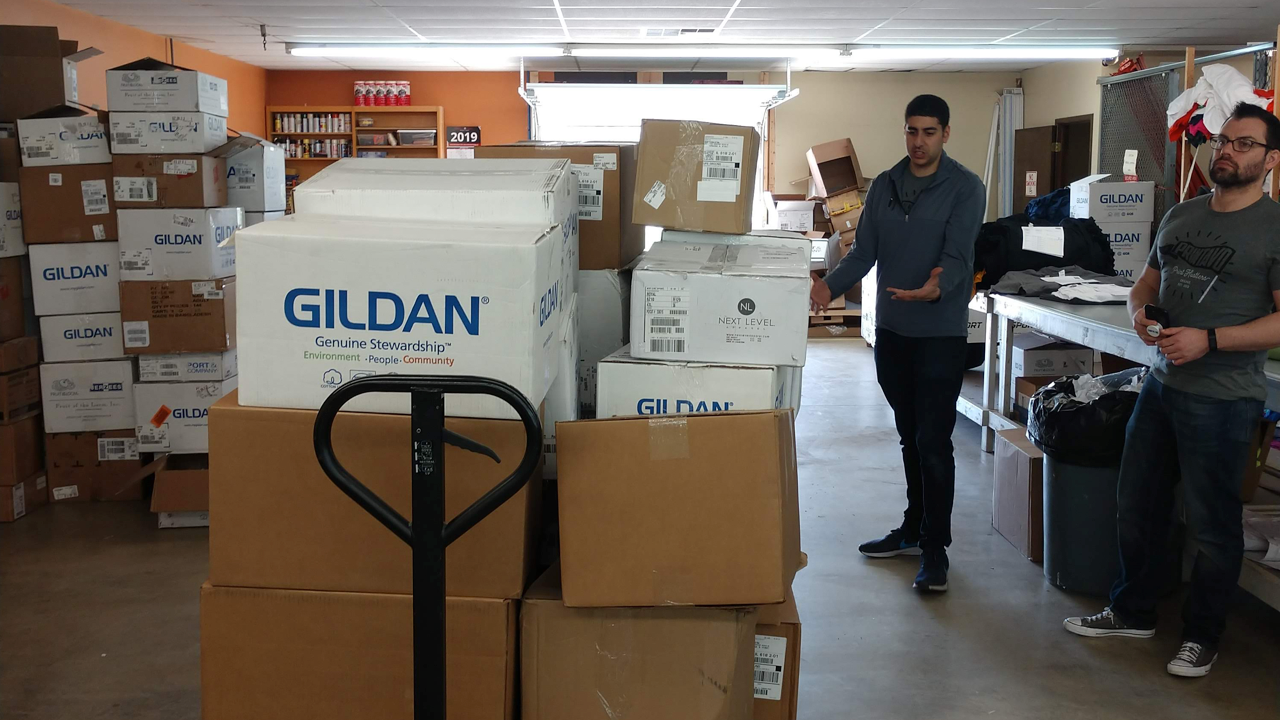 A shipment of t-shirts from Gildan at Campus Ink