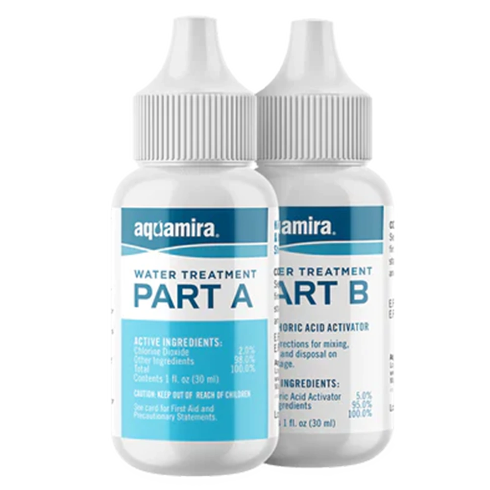 two bottles of Aquamira Water Purification Drops