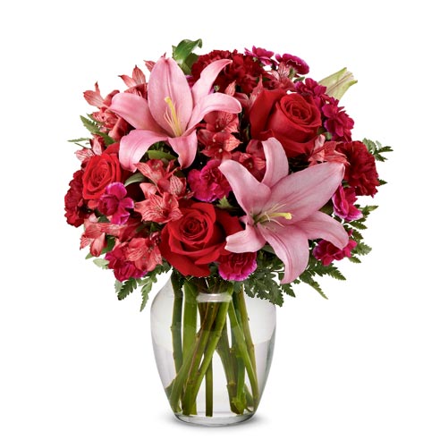 Birthday flowers for your wife hot pink rose and lily bouquet