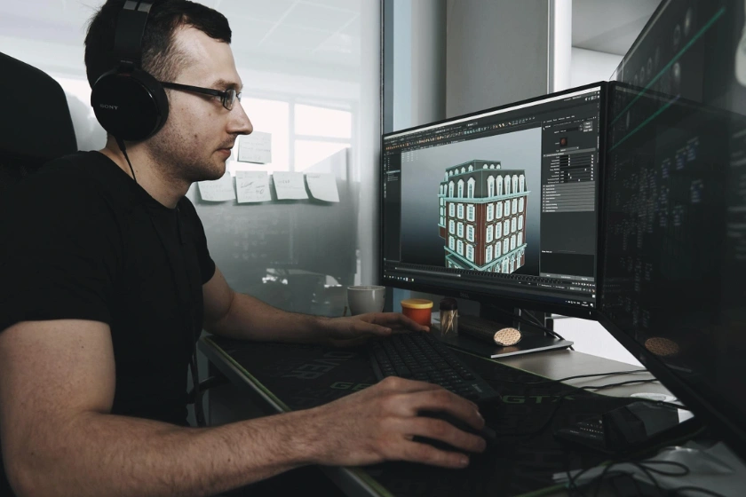 Building professional working on a 3D model