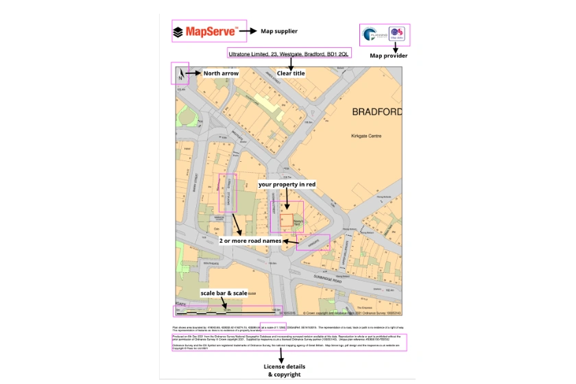 An example of a location plan with everything you need to include by www.mapserve.co.uk