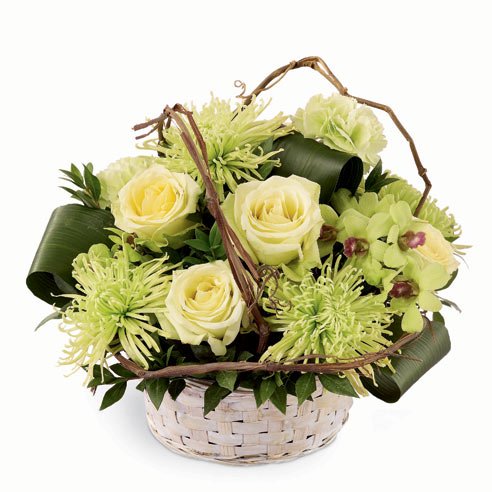 Jade light green roses and jade green chrysanthemums bouquet