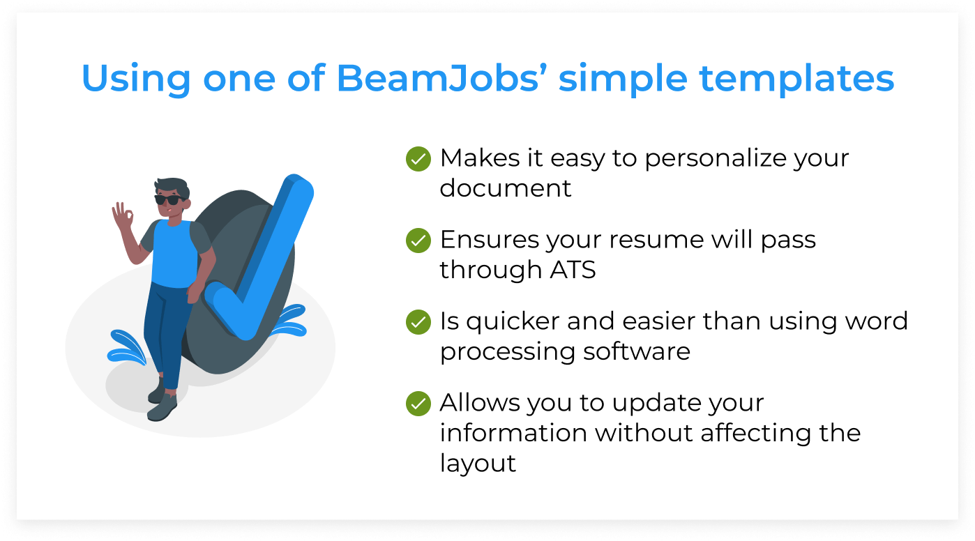 List of pros to using BeamJobs resume templates