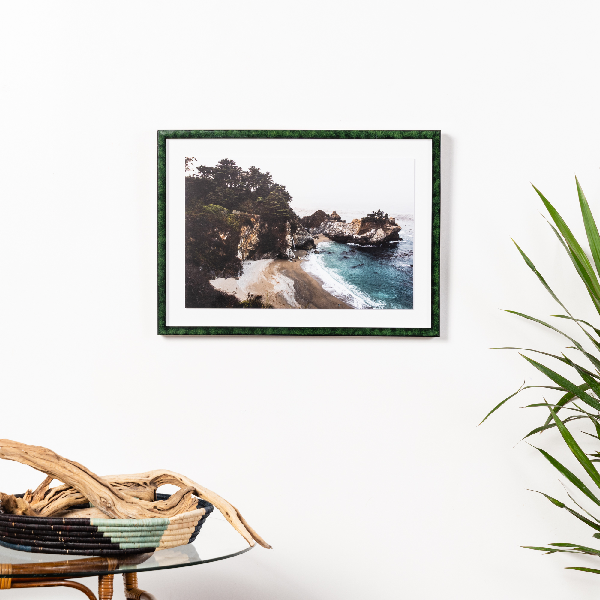 photo of a beach in green frame
