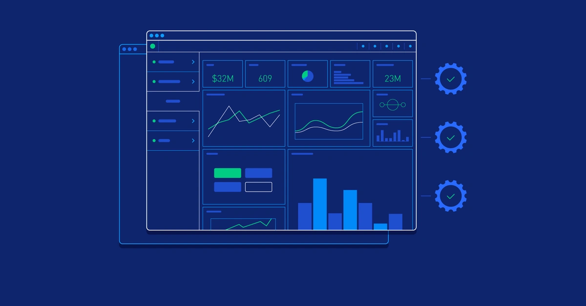 Illustrative graphic of an analytics dashboard on a computer screen, showcasing various business metrics and data points.