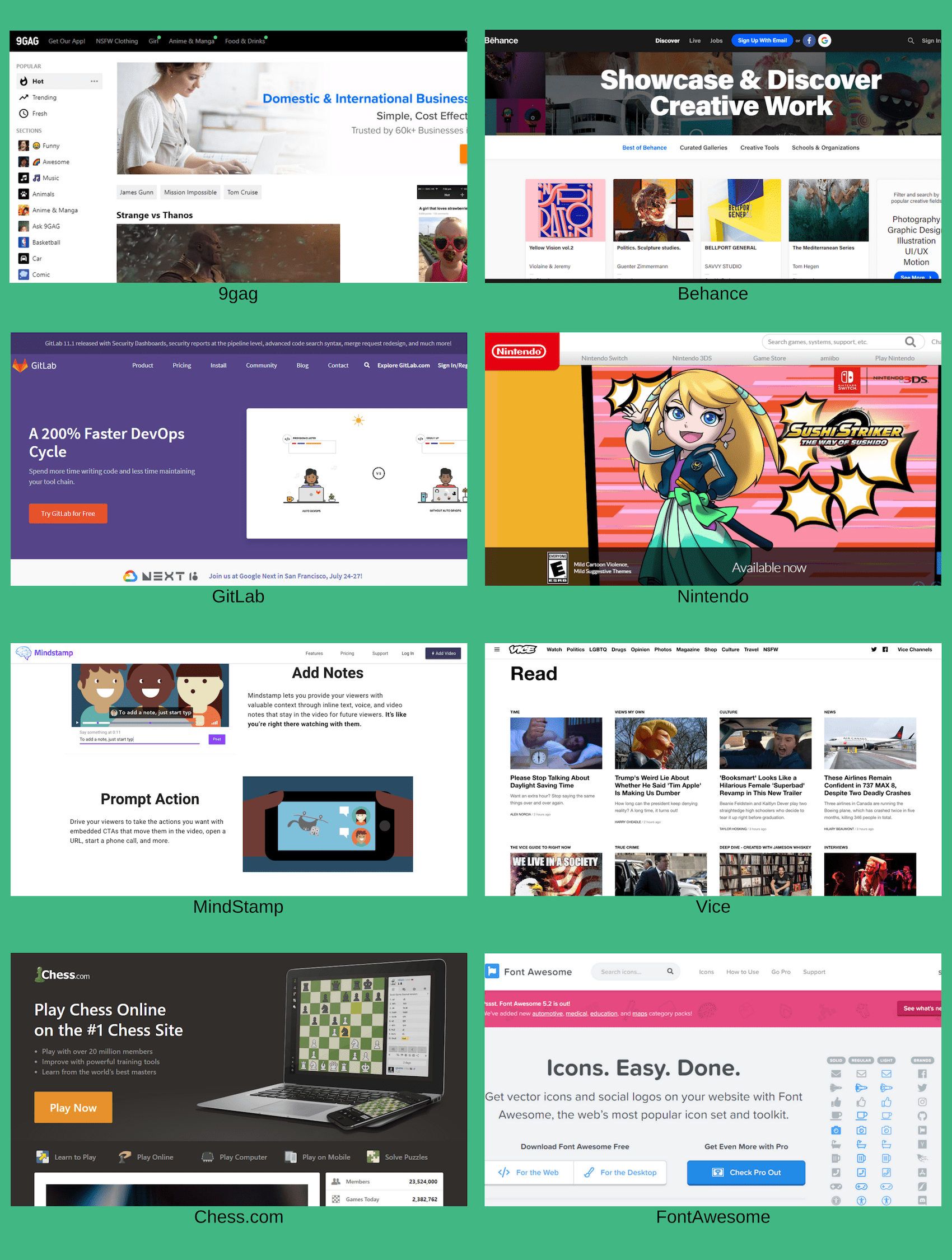 Screenshots of websites using Vue