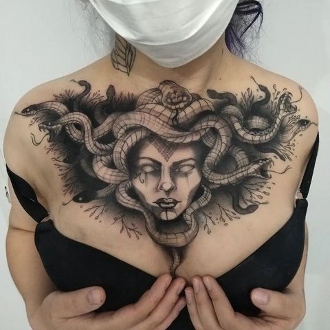 chest tattoo of medusa