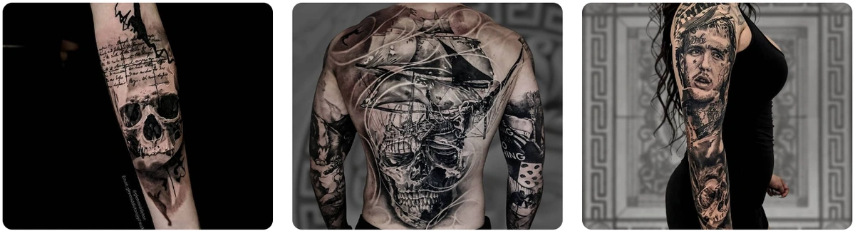 three tattoo examples by tattoo artist glen middleton