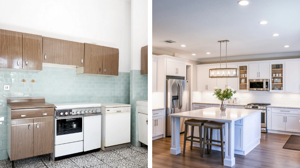Renovation before and after of an outdated kitchen