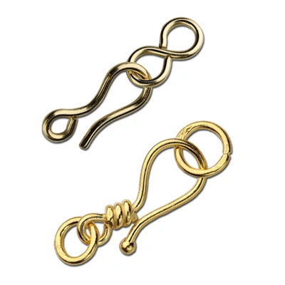 Fish-hook clasps - open: old and new, plain and decorated, nickel