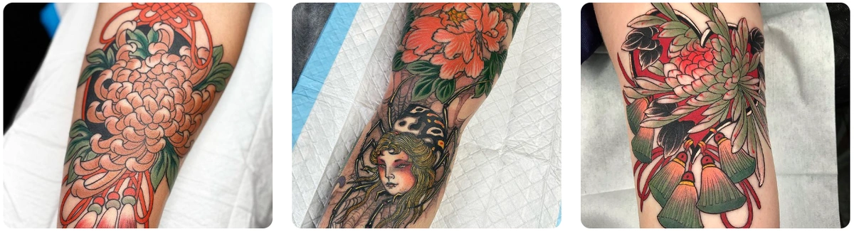 three tattoo examples by tattoo artist som nakburin