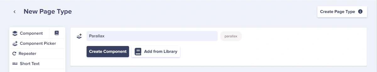 Name the component picker Parallax and select "Create new component"