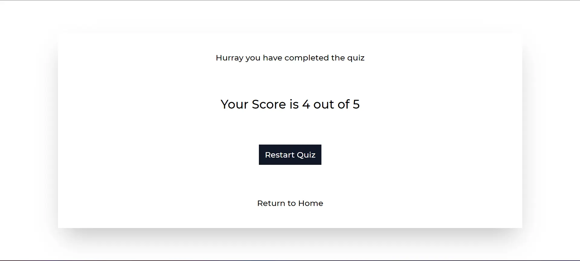 End quiz results page.