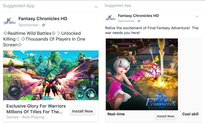 Fantasy Chronicles HD ads on Facebook