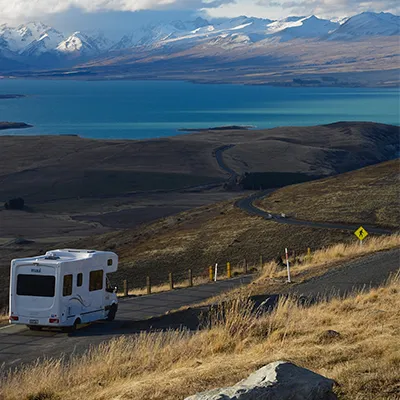 Camper van on the road.