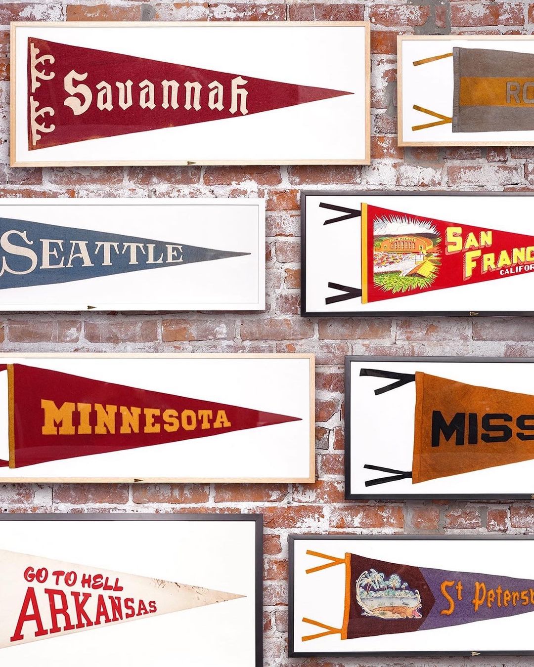 framed pennants of american cities