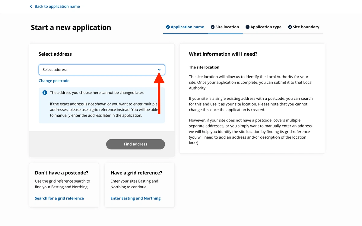 Select your address from the list on the planning portal