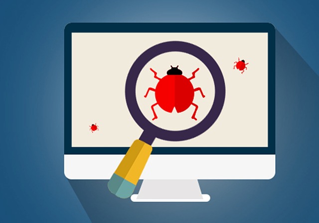 magnifying glass on monitor showing a bug