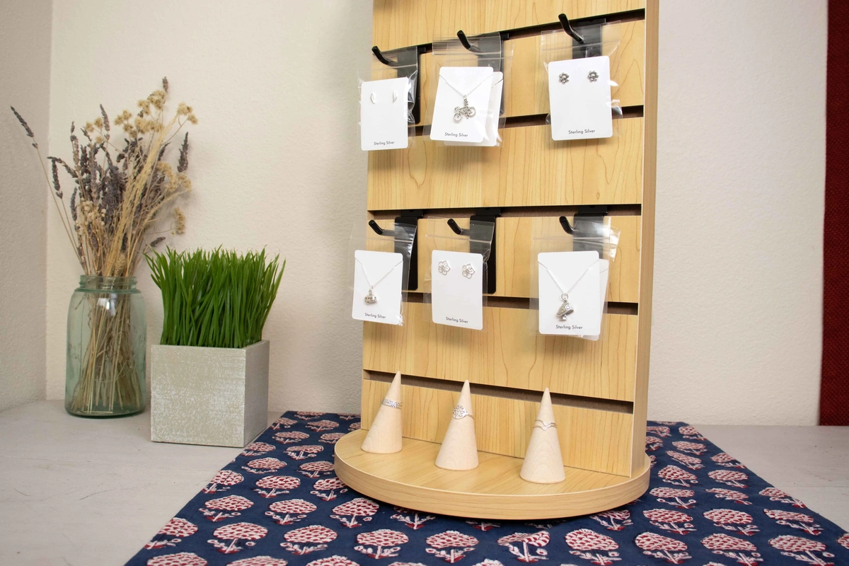 Carded jewelry on a countertop display