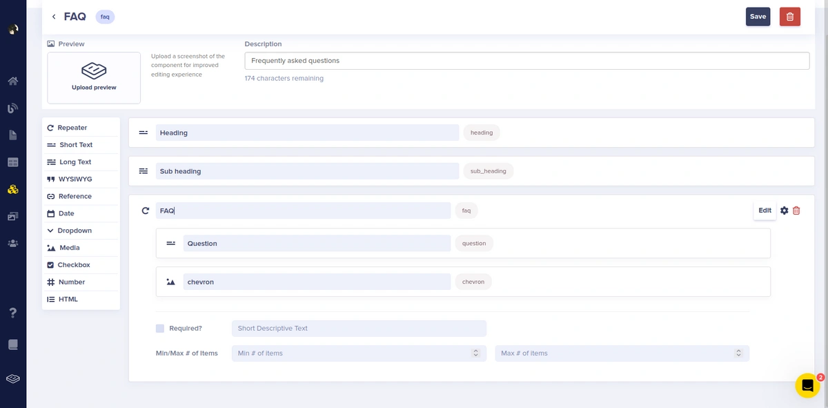 FAQ component configuration