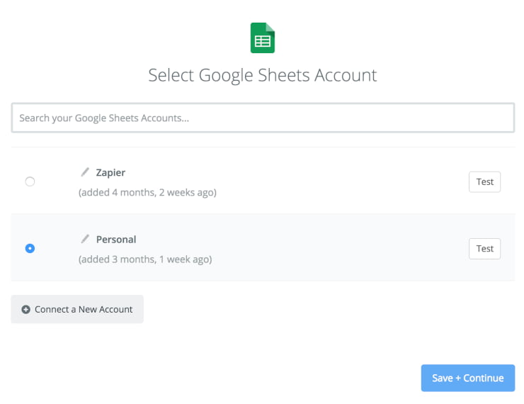 Zapier select action account