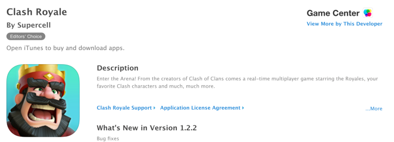 Clash Royale description page within the App Store