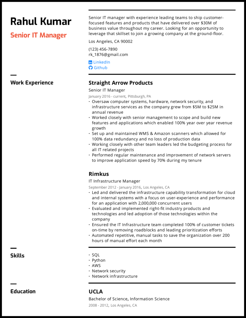 It Resume : It Manager Resume Template