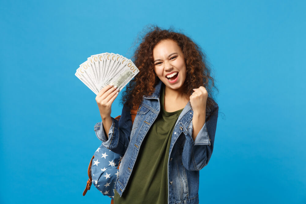 Young woman with title pawn cash
